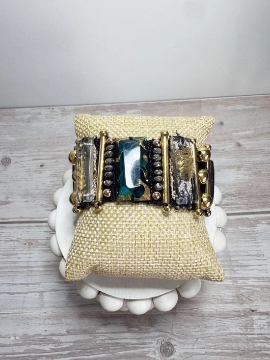 Nocturne chunky beaded Lisa bracelet gold tone bohemian - Picture 12 of 16